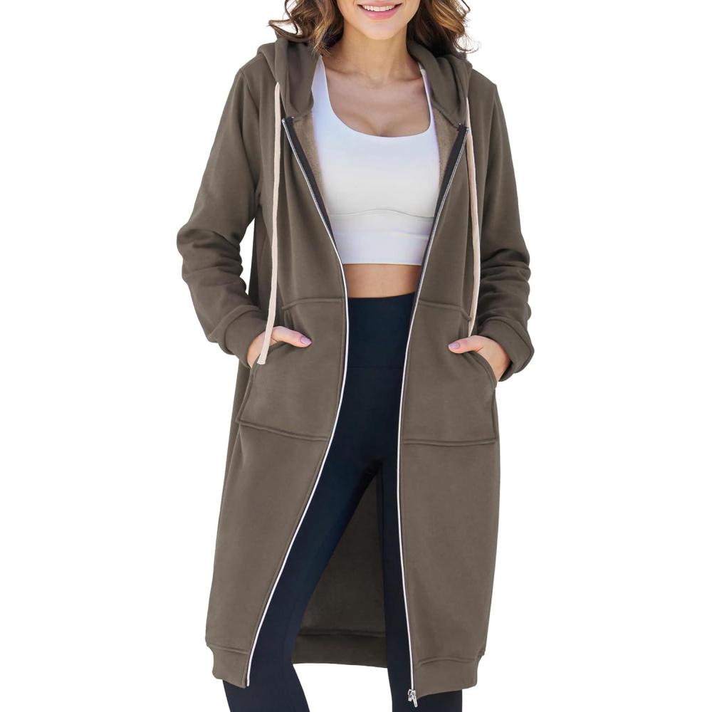 imageAblanczoom Hoodies for Women Fashion Sweatshirts Comfortable Full Zip Up Hoodie Womens Long Fleece Sweatshirt with PocketsCoffee Grey