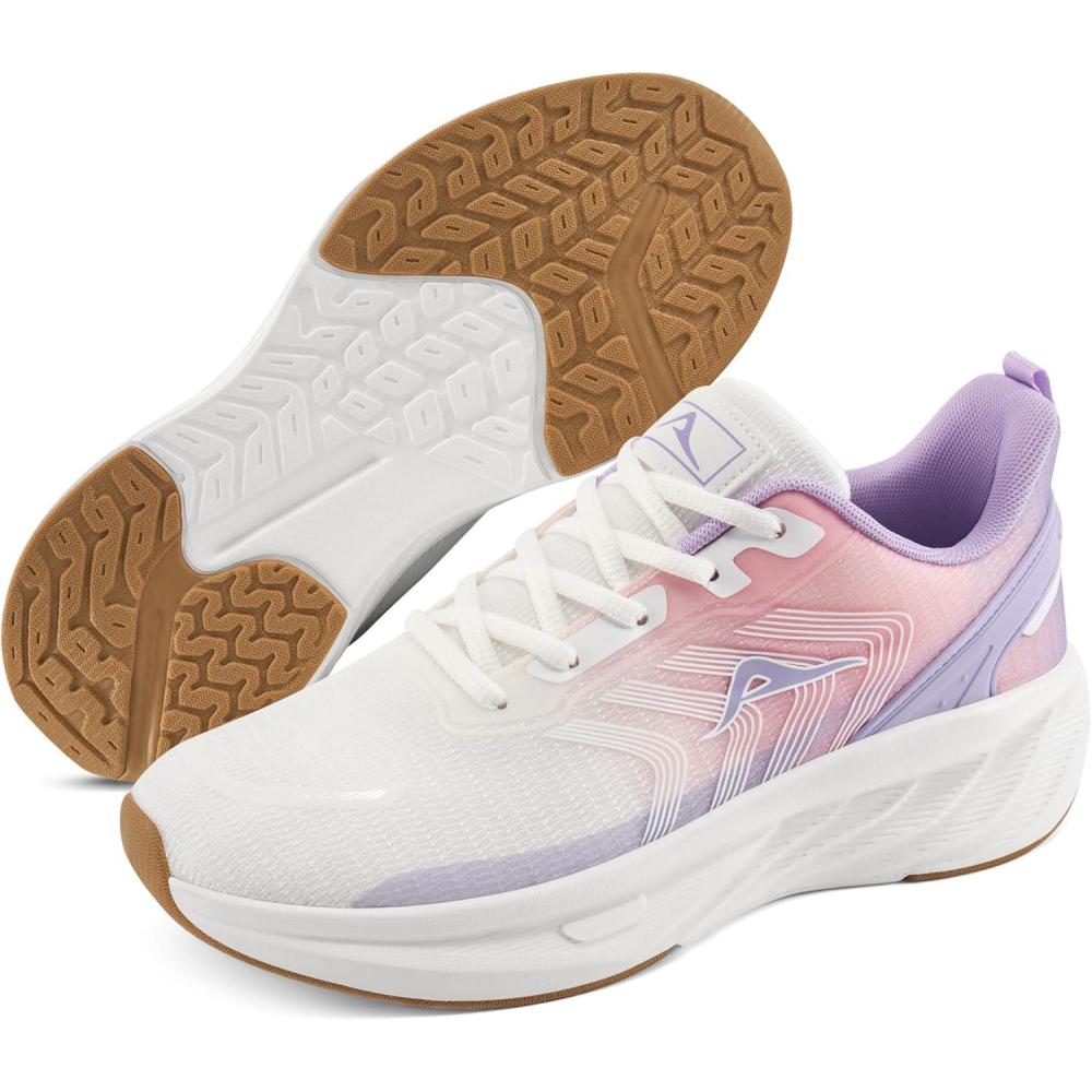 imageAblanczoom Tennis Shoes Womens Sneakers Non Slip Lightweight Slip On Walking Running Shoes for Gym Work AthleticPurplePinkWhite
