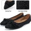Ablanczoom Dress Shoes for Womens Flats: Dressy Comfortable Pointed Toe Bow Lace Mesh Ballet Flat Wedding Bridal Shoe for Women(Black)