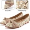 Ablanczoom Dress Shoes for Womens Flats: Dressy Comfortable Pointed Toe Bow Lace Mesh Ballet Flat Wedding Bridal Shoe for Women(Brown)