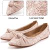 Ablanczoom Dress Shoes for Womens Flats: Dressy Comfortable Pointed Toe Bow Lace Mesh Ballet Flat Wedding Bridal Shoe for Women(Pink)