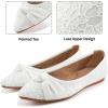 Ablanczoom Dress Shoes for Womens Flats: Dressy Comfortable Pointed Toe Bow Lace Mesh Ballet Flat Wedding Bridal Shoe for Women(White)