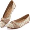 Ablanczoom Dress Shoes for Womens Flats: Dressy Comfortable Pointed Toe Bow Lace Mesh Ballet Flat Wedding Bridal Shoe for Women(Brown)