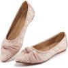 Ablanczoom Dress Shoes for Womens Flats: Dressy Comfortable Pointed Toe Bow Lace Mesh Ballet Flat Wedding Bridal Shoe for Women(Pink)