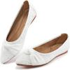 Ablanczoom Dress Shoes for Womens Flats: Dressy Comfortable Pointed Toe Bow Lace Mesh Ballet Flat Wedding Bridal Shoe for Women(White)