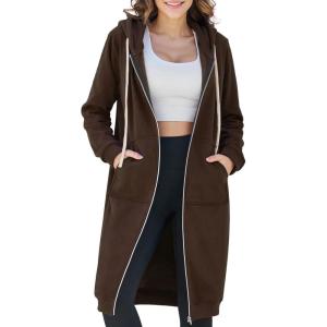 Ablanczoom Hoodies for Women Fashion Sweatshirts: Comfortable Full Zip Up Hoodie Womens Long Fleece Sweatshirt with Pockets(Coffee)