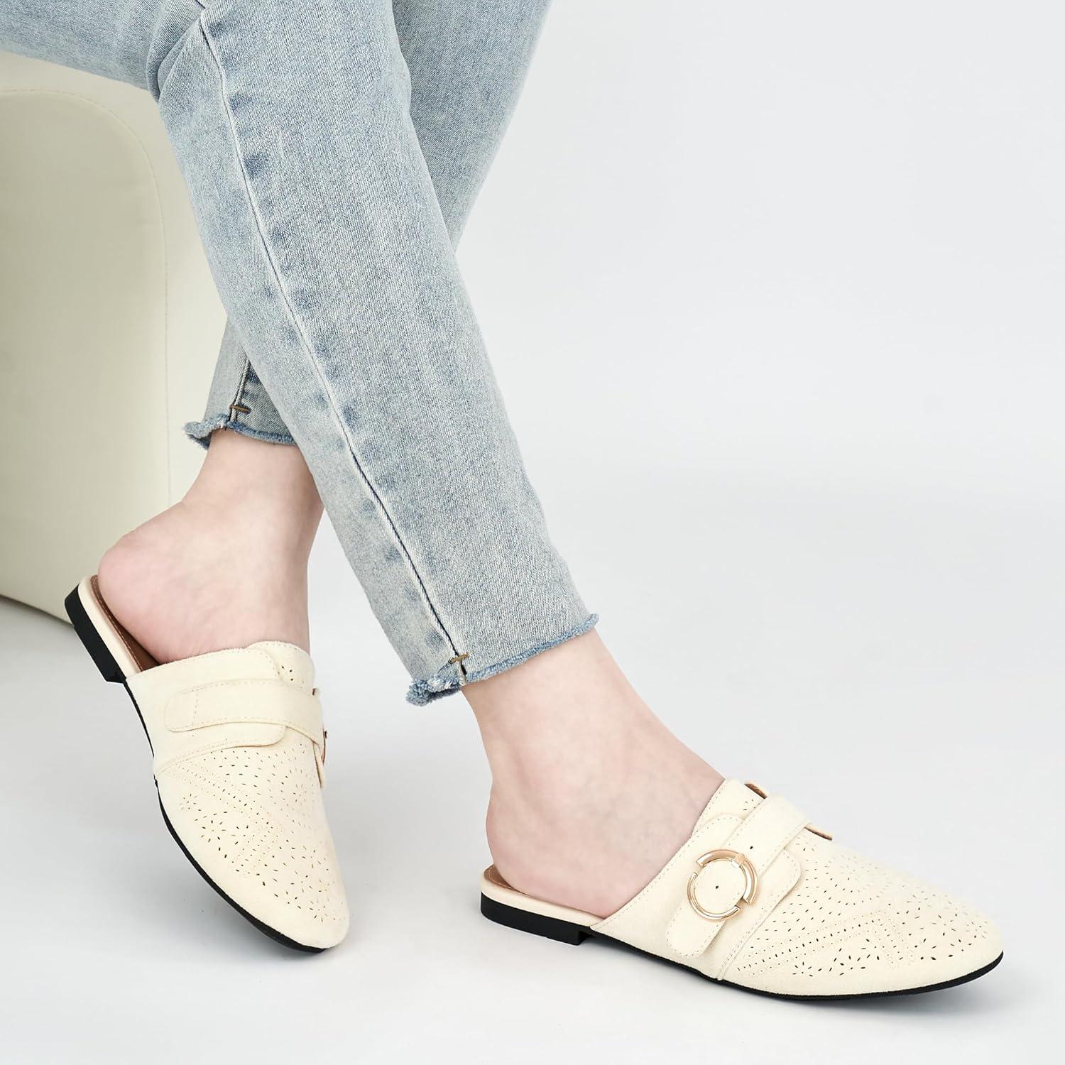 imageMules for Women Flat Shoes Comfortable Closed Toe Slip On Dressy Suede Womens Mule 2025 Office Indoor OutdoorBeige