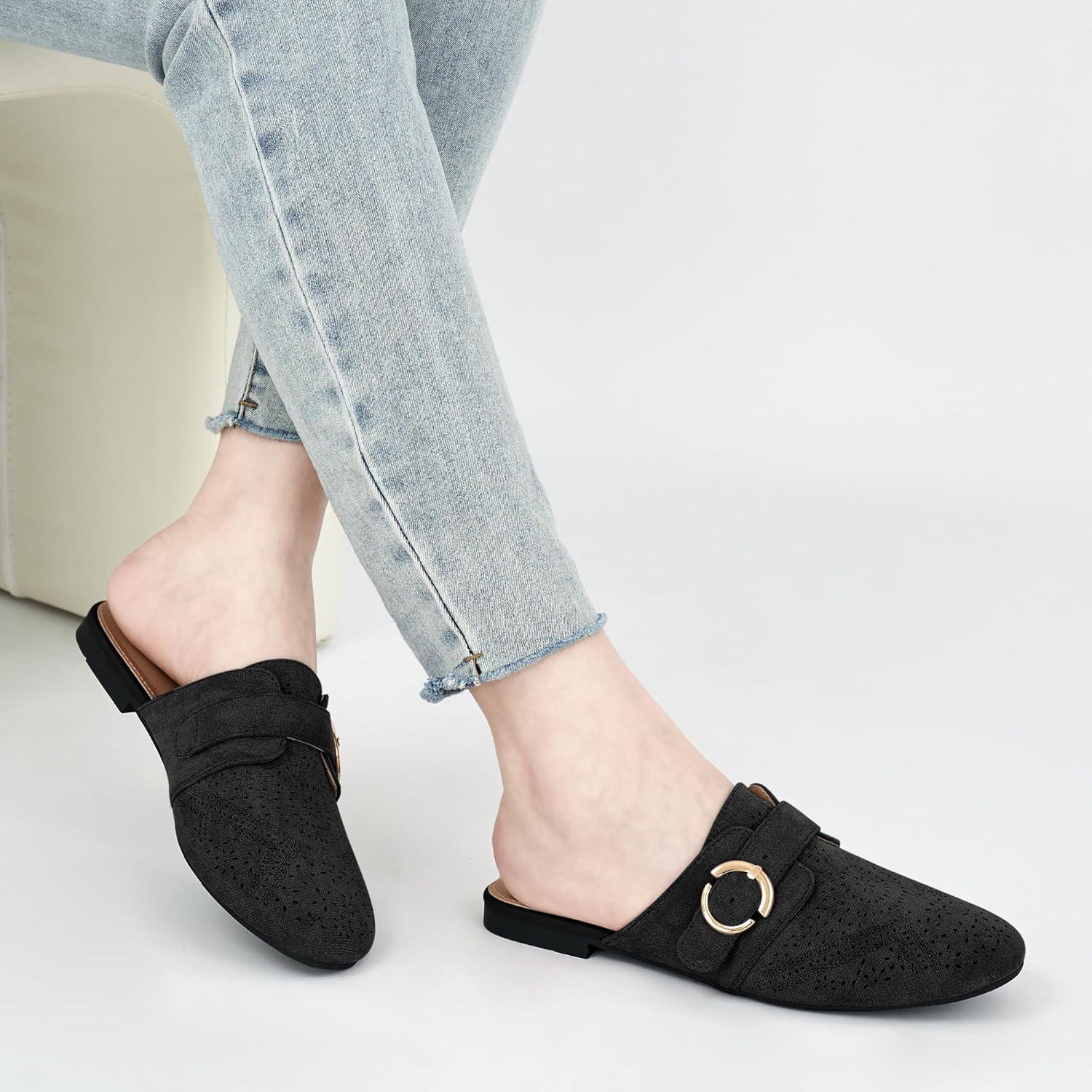 imageMules for Women Flat Shoes Comfortable Closed Toe Slip On Dressy Suede Womens Mule 2025 Office Indoor OutdoorBlack