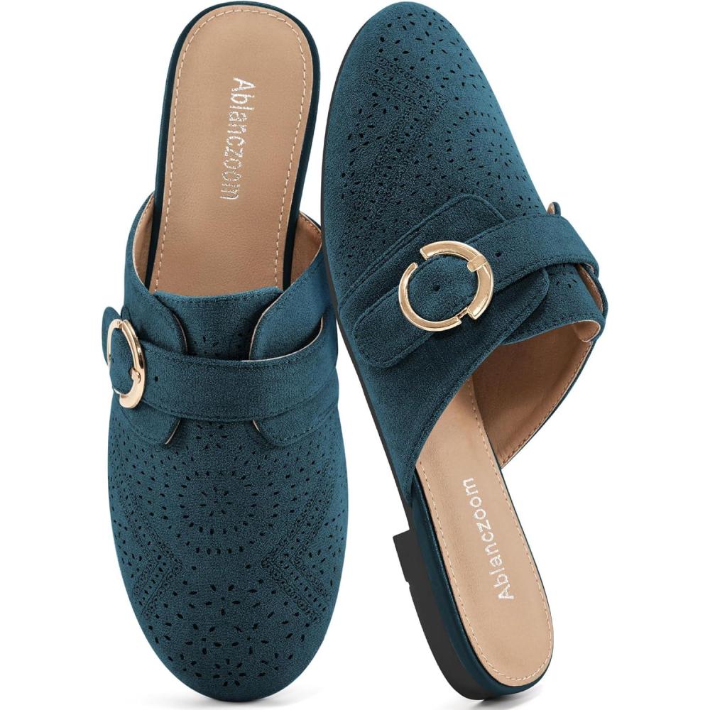 imageMules for Women Flat Shoes Comfortable Closed Toe Slip On Dressy Suede Womens Mule 2025 Office Indoor OutdoorDark Turquoise