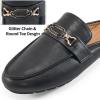 Ablanczoom Mules for Women Flat Shoes: Comfortable Slip on Flats for Womens Mule Metal Chain Backless Loafers Business Casual Shoe(Black)
