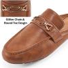 Ablanczoom Mules for Women Flat Shoes: Comfortable Slip on Flats for Womens Mule Metal Chain Backless Loafers Business Casual Shoe(Brown)