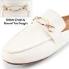 Ablanczoom Mules for Women Flat Shoes: Comfortable Slip on Flats for Womens Mule Metal Chain Backless Loafers Business Casual Shoe(White)