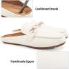 Ablanczoom Mules for Women Flat Shoes: Comfortable Slip on Flats for Womens Mule Metal Chain Backless Loafers Business Casual Shoe(White)