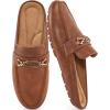 Ablanczoom Mules for Women Flat Shoes: Comfortable Slip on Flats for Womens Mule Metal Chain Backless Loafers Business Casual Shoe(Brown)