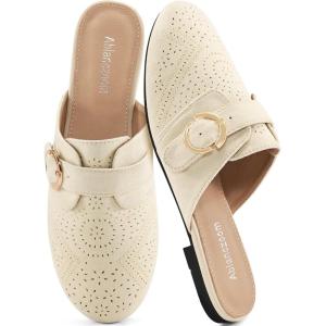 Mules for Women Flat Shoes: Comfortable Closed Toe Slip On Dressy Suede Womens Mule 2025 Office Indoor Outdoor(Beige)