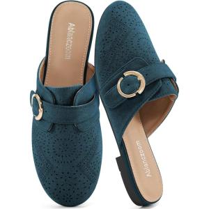 Mules for Women Flat Shoes: Comfortable Closed Toe Slip On Dressy Suede Womens Mule 2025 Office Indoor Outdoor(Dark Turquoise)