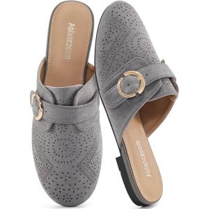 Mules for Women Flat Shoes: Comfortable Closed Toe Slip On Dressy Suede Womens Mule 2025 Office Indoor Outdoor(Grey)