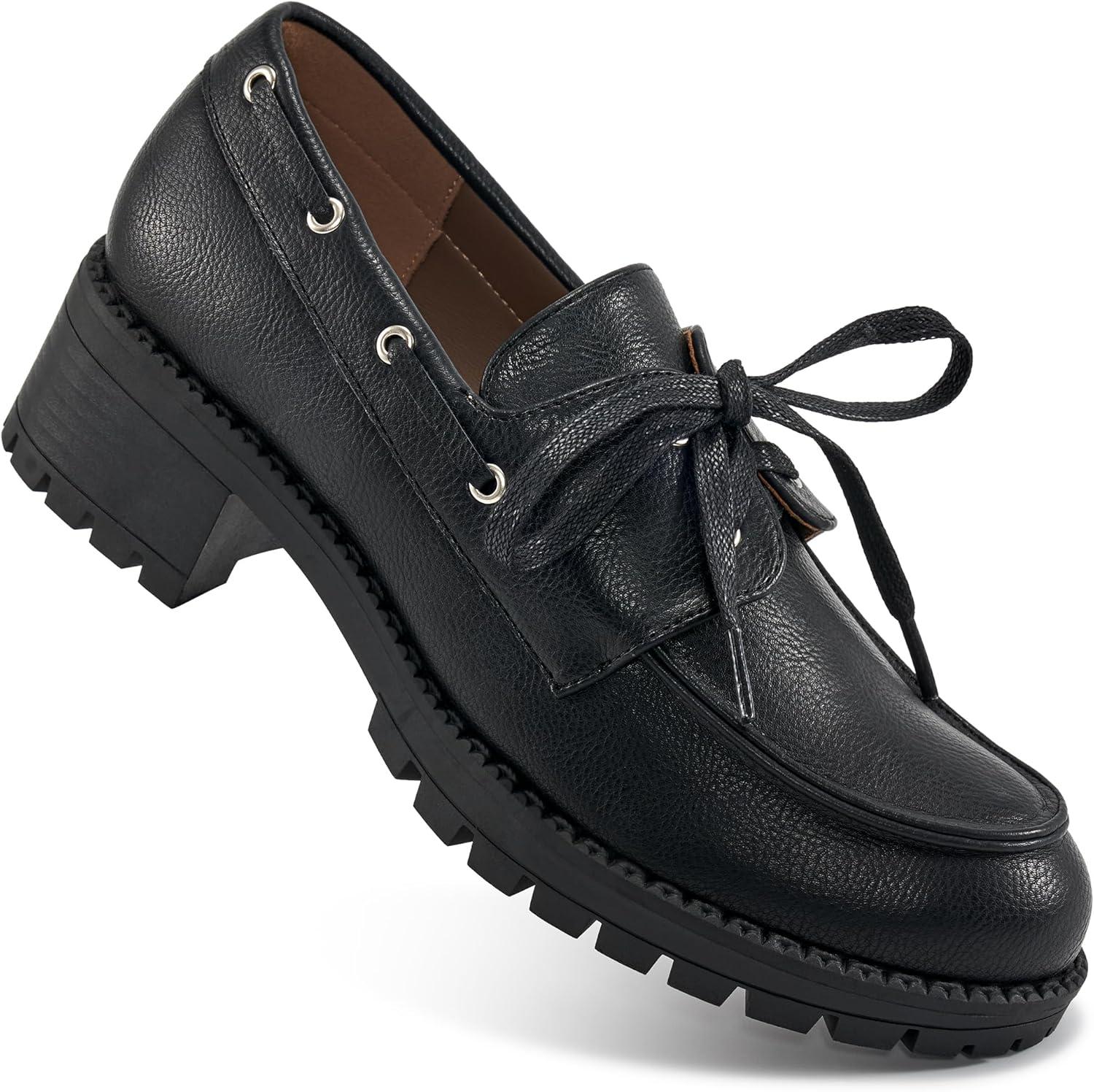 imageAblanczoom Platform Oxford Shoes for Women  Lace Up Womens Platform Chunky Loafers with Lug Sole Dress Shoes for Work BusinessBlack