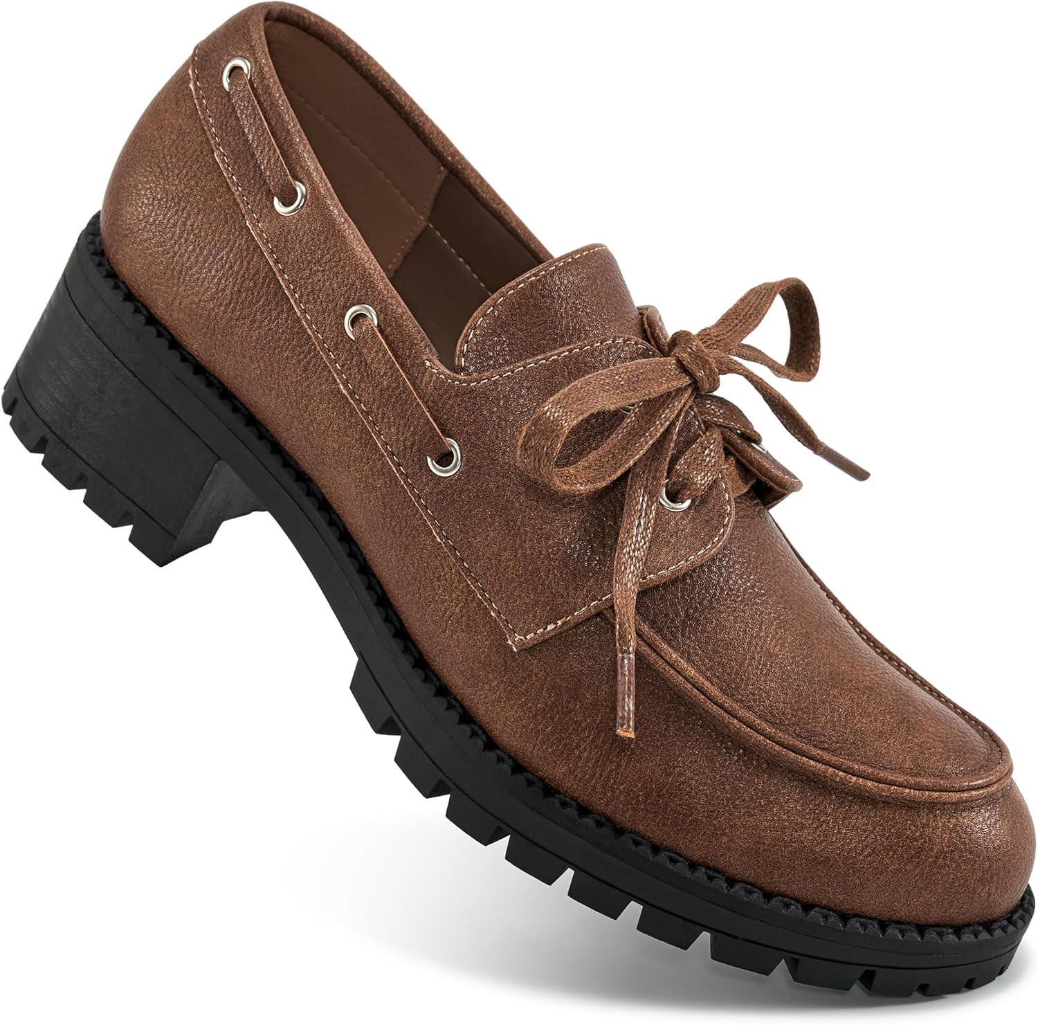 imageAblanczoom Platform Oxford Shoes for Women  Lace Up Womens Platform Chunky Loafers with Lug Sole Dress Shoes for Work BusinessBrown