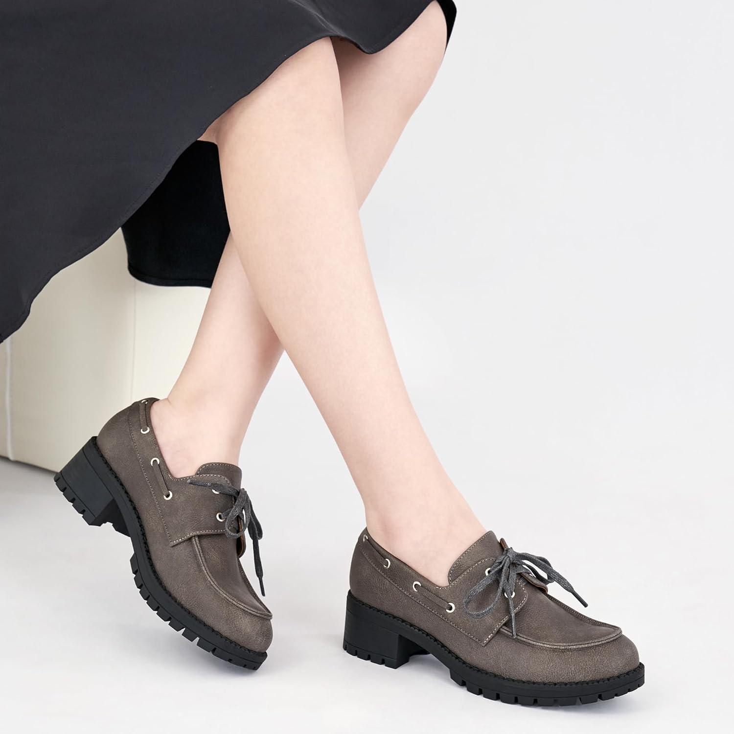 imageAblanczoom Platform Oxford Shoes for Women  Lace Up Womens Platform Chunky Loafers with Lug Sole Dress Shoes for Work BusinessTaupe