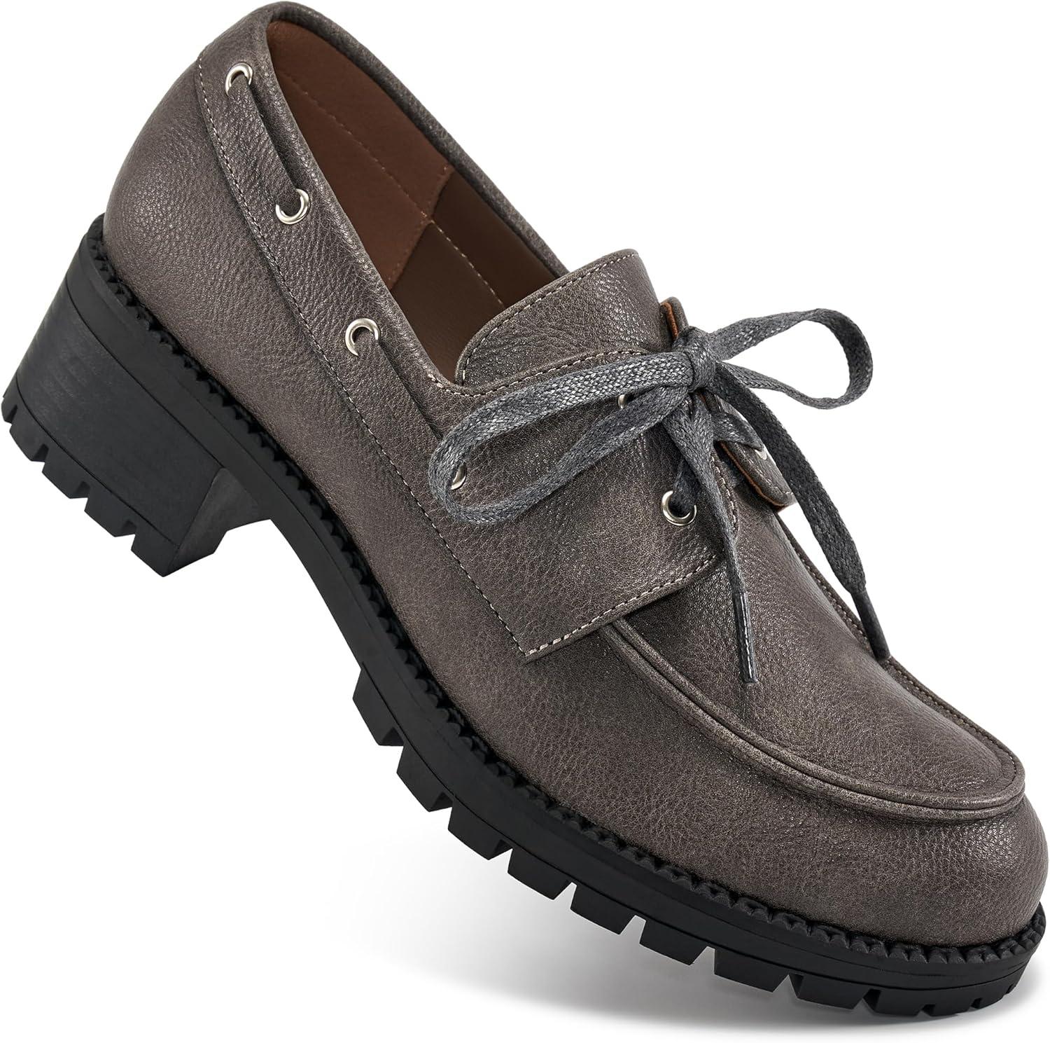imageAblanczoom Platform Oxford Shoes for Women  Lace Up Womens Platform Chunky Loafers with Lug Sole Dress Shoes for Work BusinessTaupe