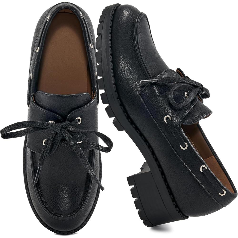 imageAblanczoom Platform Oxford Shoes for Women  Lace Up Womens Platform Chunky Loafers with Lug Sole Dress Shoes for Work BusinessBlack