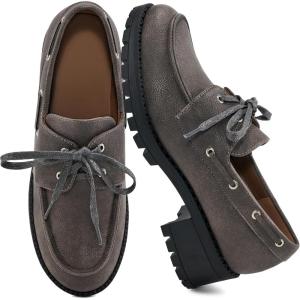 Ablanczoom Platform Oxford Shoes for Women : Lace Up Women’s Platform Chunky Loafers with Lug Sole Dress Shoes for Work Business(Taupe)