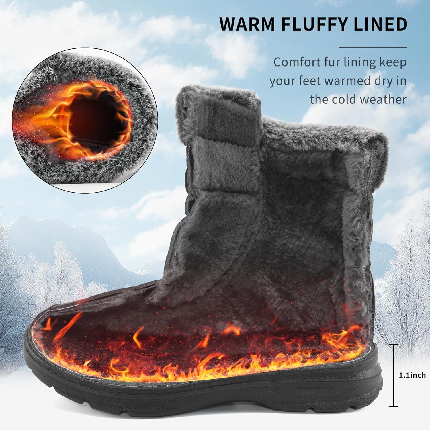 image:imageAblanczoom Winter Snow Boots for Women Comfortable Warm Fur Lined Womens Boots Outdoor Waterproof Non Slip Lace Up Walking BootiesBlack