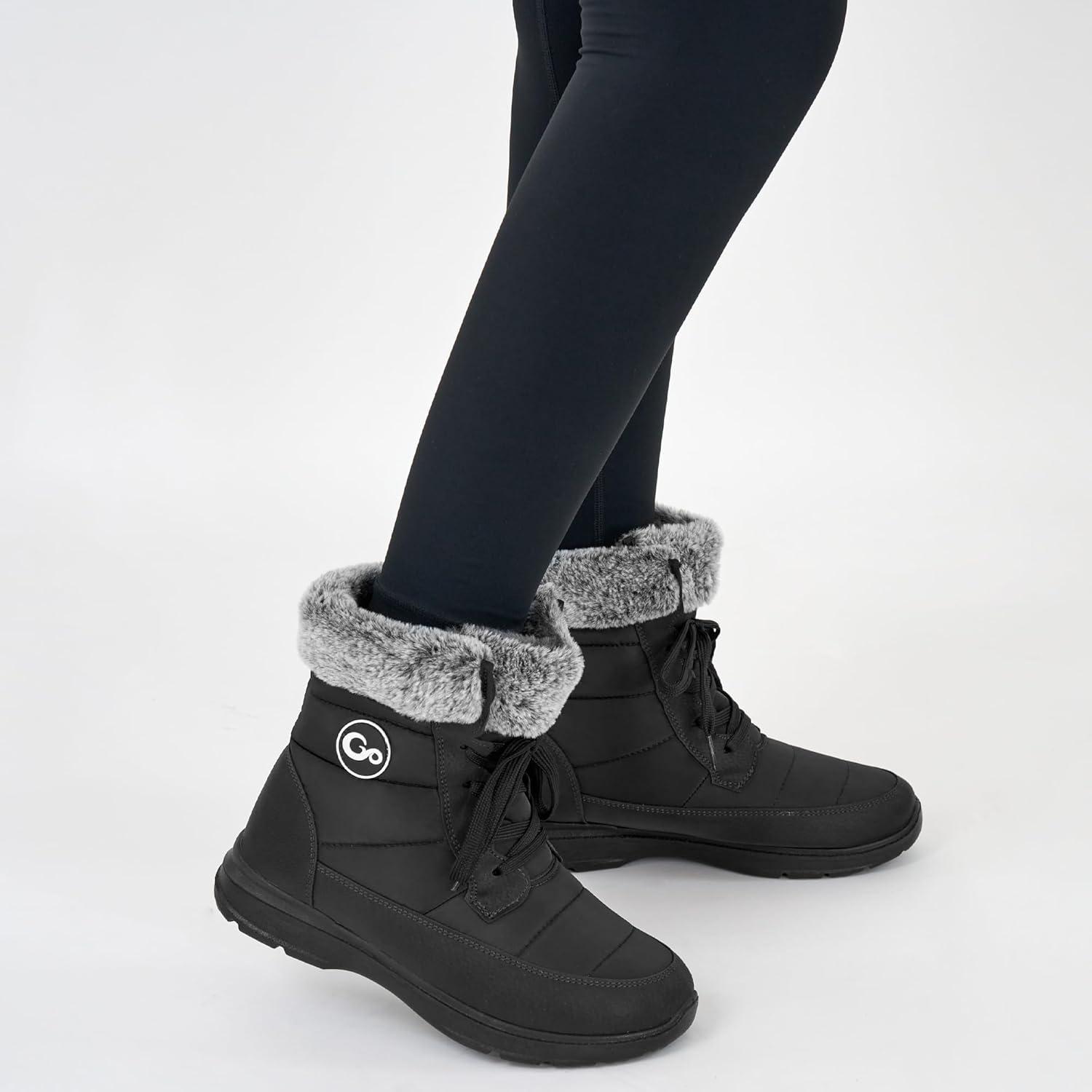 image:imageAblanczoom Winter Snow Boots for Women Comfortable Warm Fur Lined Womens Boots Outdoor Waterproof Non Slip Lace Up Walking BootiesBlack