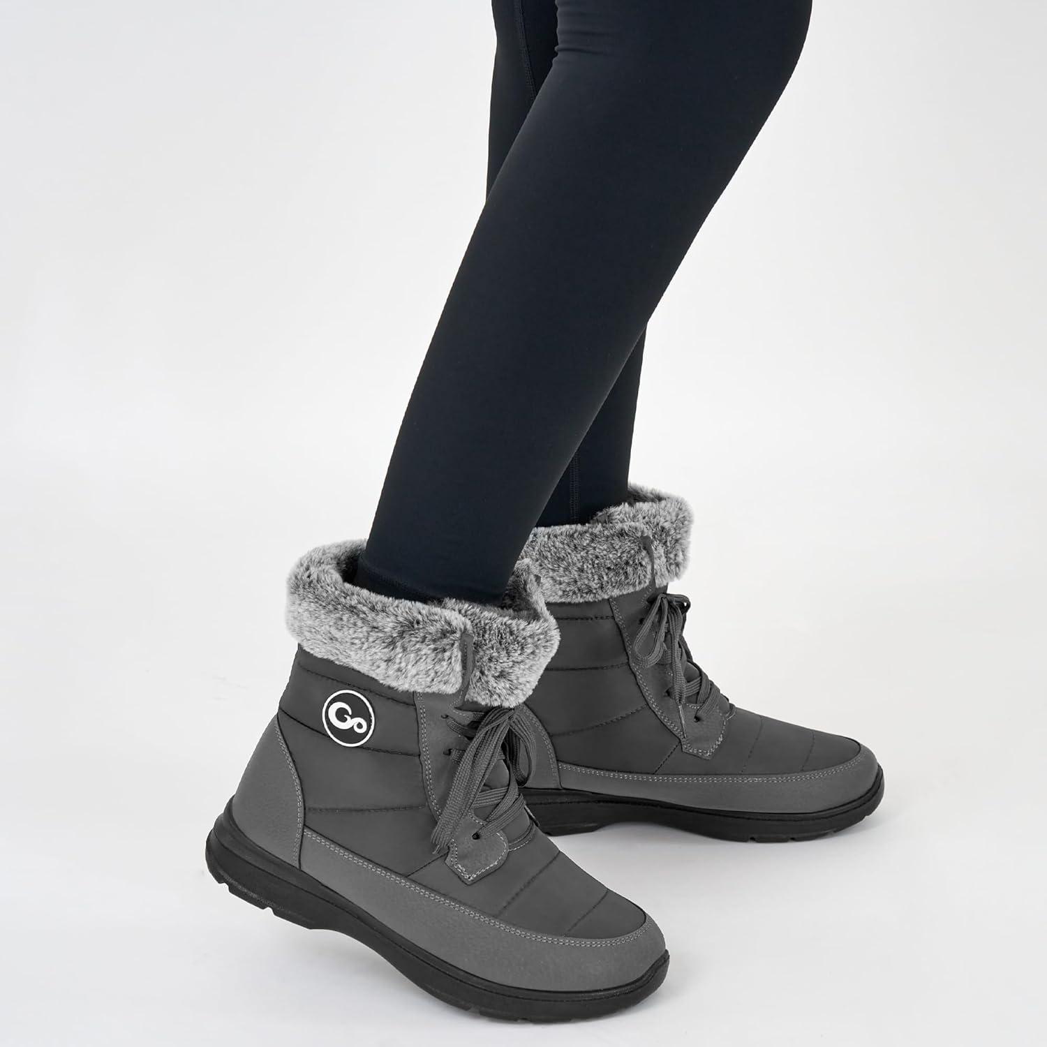 image:imageAblanczoom Winter Snow Boots for Women Comfortable Warm Fur Lined Womens Boots Outdoor Waterproof Non Slip Lace Up Walking BootiesGrey