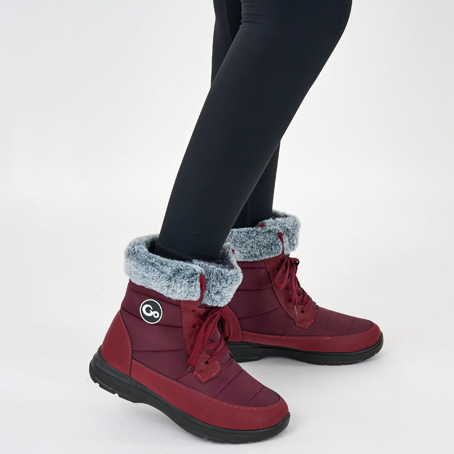 image:imageAblanczoom Winter Snow Boots for Women Comfortable Warm Fur Lined Womens Boots Outdoor Waterproof Non Slip Lace Up Walking BootiesWine Red