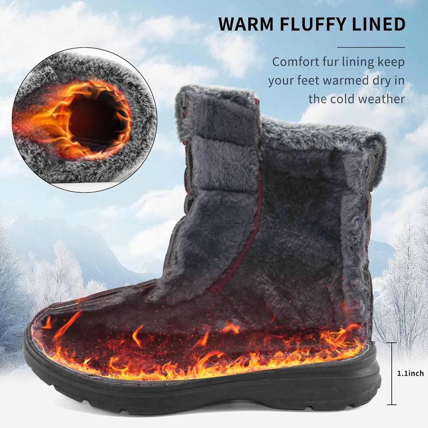 image:imageAblanczoom Winter Snow Boots for Women Comfortable Warm Fur Lined Womens Boots Outdoor Waterproof Non Slip Lace Up Walking BootiesWine Red