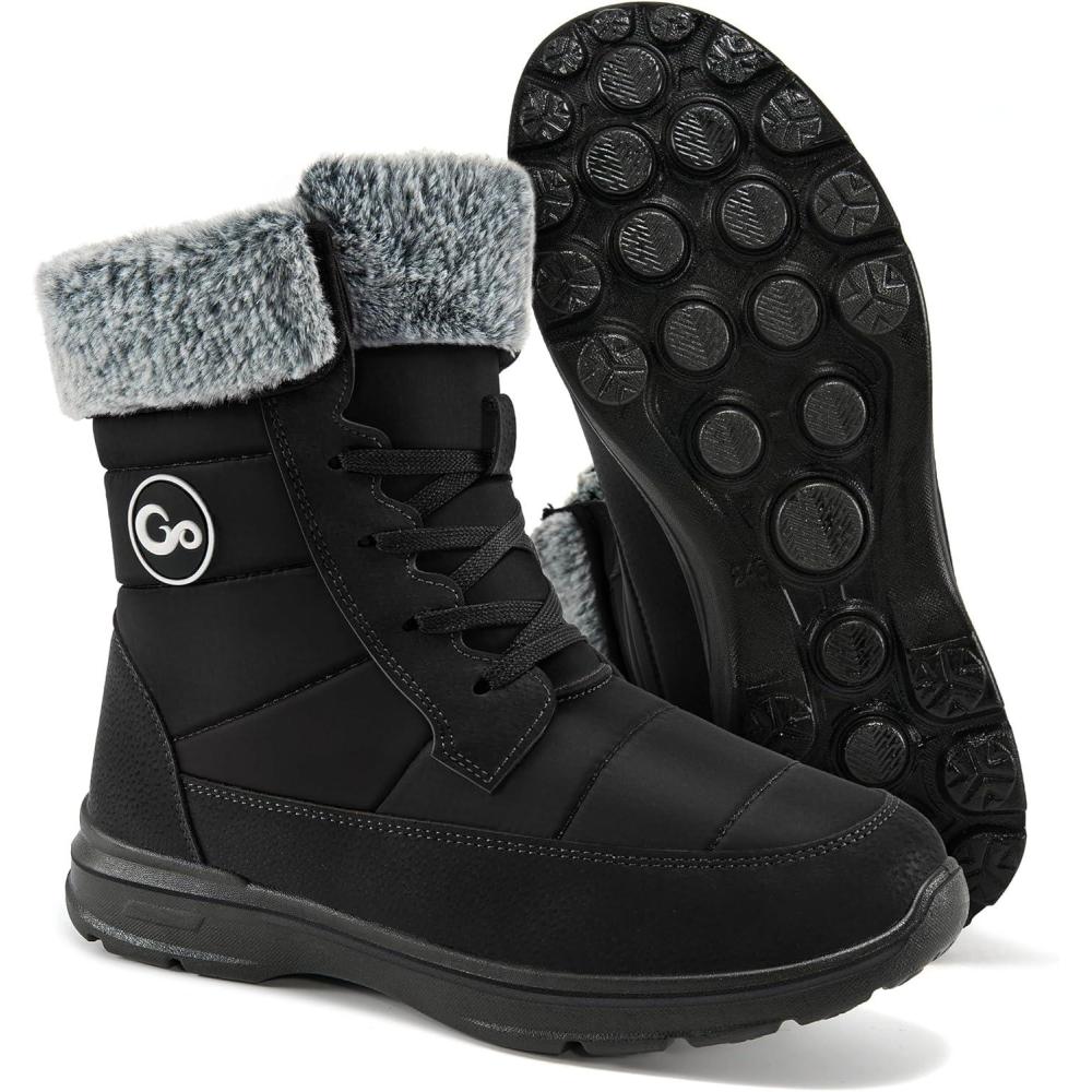 image:imageAblanczoom Winter Snow Boots for Women Comfortable Warm Fur Lined Womens Boots Outdoor Waterproof Non Slip Lace Up Walking BootiesBlack