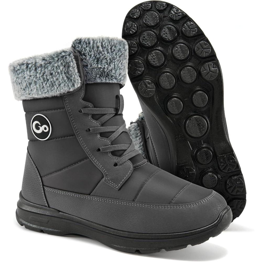 image:imageAblanczoom Winter Snow Boots for Women Comfortable Warm Fur Lined Womens Boots Outdoor Waterproof Non Slip Lace Up Walking BootiesGrey