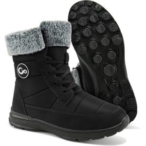 Ablanczoom Winter Snow Boots for Women: Comfortable Warm Fur Lined Womens Boots Outdoor Waterproof Non Slip Lace Up Walking Booties(Black)
