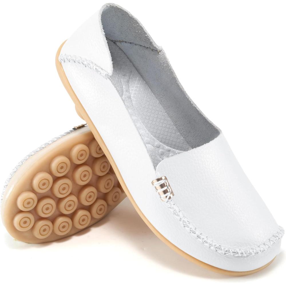 image:imageAblanczoom Womens Loafers Flats Shoes Comfort Round Toe Slip on Soft Moccasins Dressy Loafer for Driving WalkingWhite