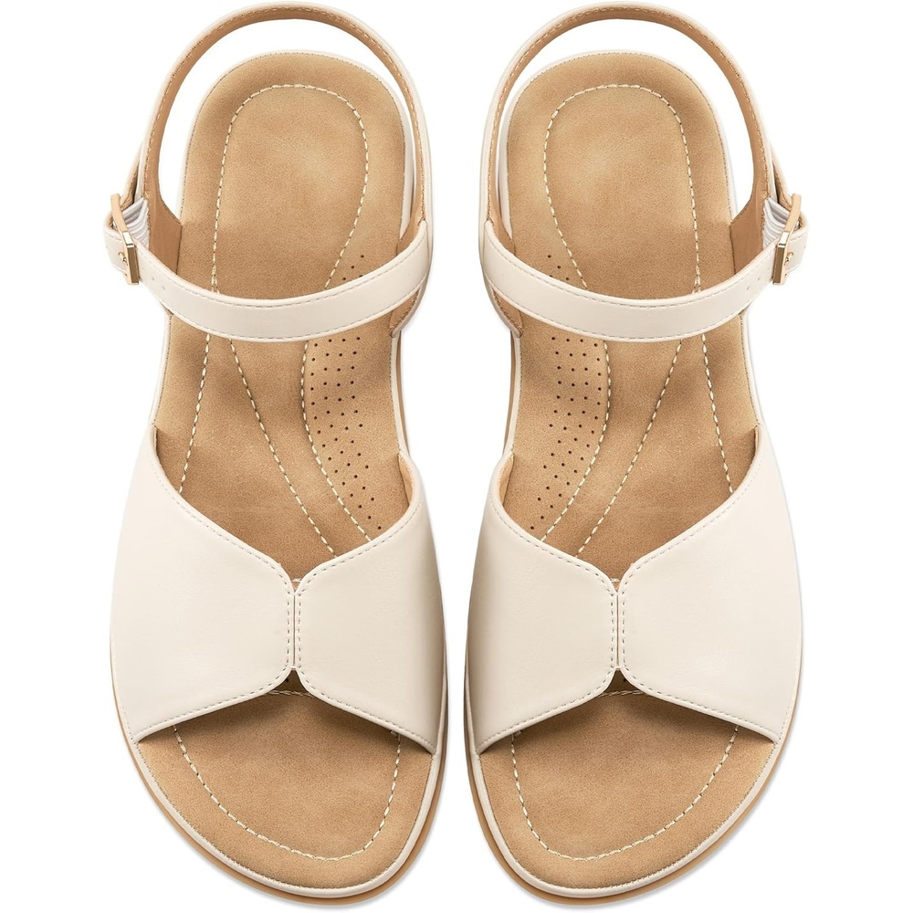 image:imageAblanczoom Dressy Womens Sandals Summer Casual Walking Woman Shoes  Comfortable Strappy Flat Sandals WomenBeige