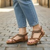 Ablanczoom Women’s Flat Sandals Summer Boho Beaded Dressy Comfortable Walking Shoes for Vacation Daily Wear(Brown)