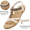 Ablanczoom Women’s Flat Sandals Summer Boho Beaded Dressy Comfortable Walking Shoes for Vacation Daily Wear(White)