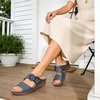 Ablanczoom Womens Wedge Sandals Dressy: Slip On Comfortable Summer Shoes Floral Platform Slides for Casual Walking(Blue)