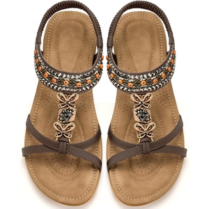 Ablanczoom Women’s Flat Sandals Summer Boho Beaded Dressy Comfortable Walking Shoes for Vacation Daily Wear(Coffee)