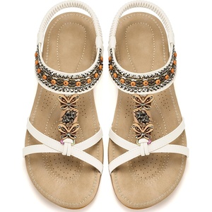 Ablanczoom Women’s Flat Sandals Summer Boho Beaded Dressy Comfortable Walking Shoes for Vacation Daily Wear(White)