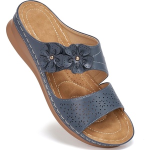 Ablanczoom Womens Wedge Sandals Dressy: Slip On Comfortable Summer Shoes Floral Platform Slides for Casual Walking(Blue)
